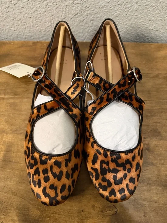 a new day Leopard Print Mary Jane Flats - Tan and Black size 11 NEW WITH TAGS - Picture 2 of 7